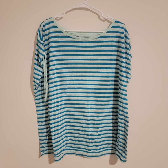 Talbots Plus Linen Striped Blouse Womens Size 3x Blue Metallic Top - Picture 1 of 6